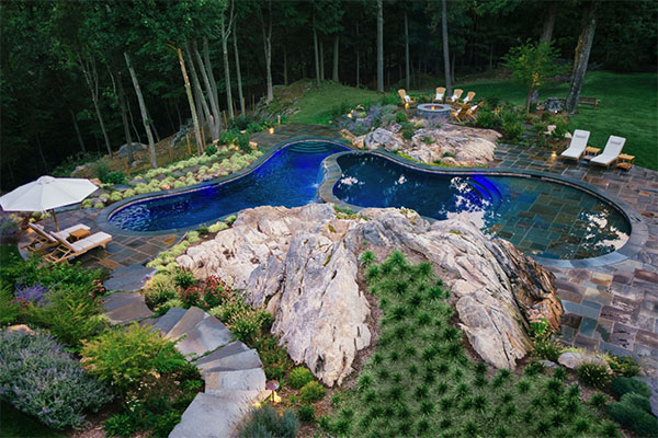 Elegant pool with beautiful hardscape design concept image for pool hardscaping ideas