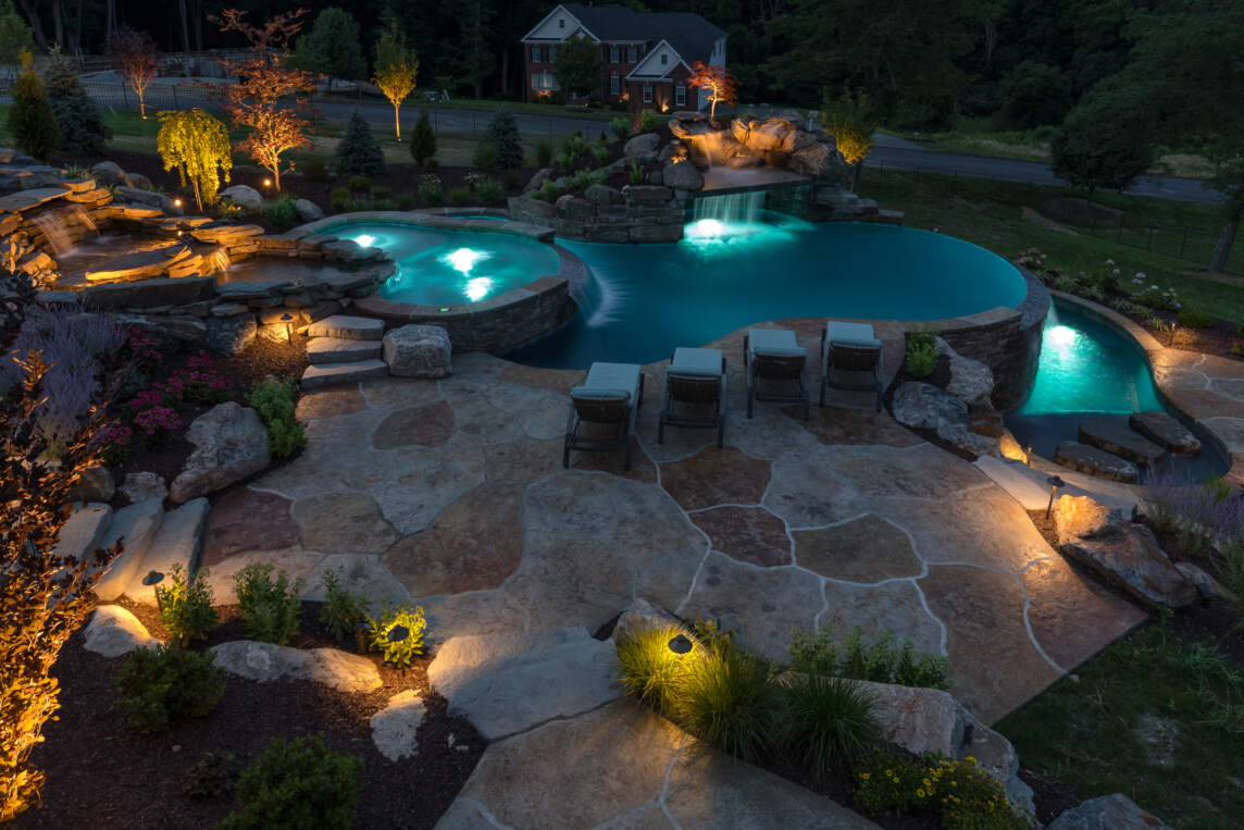 Hardscaping around luxury pool