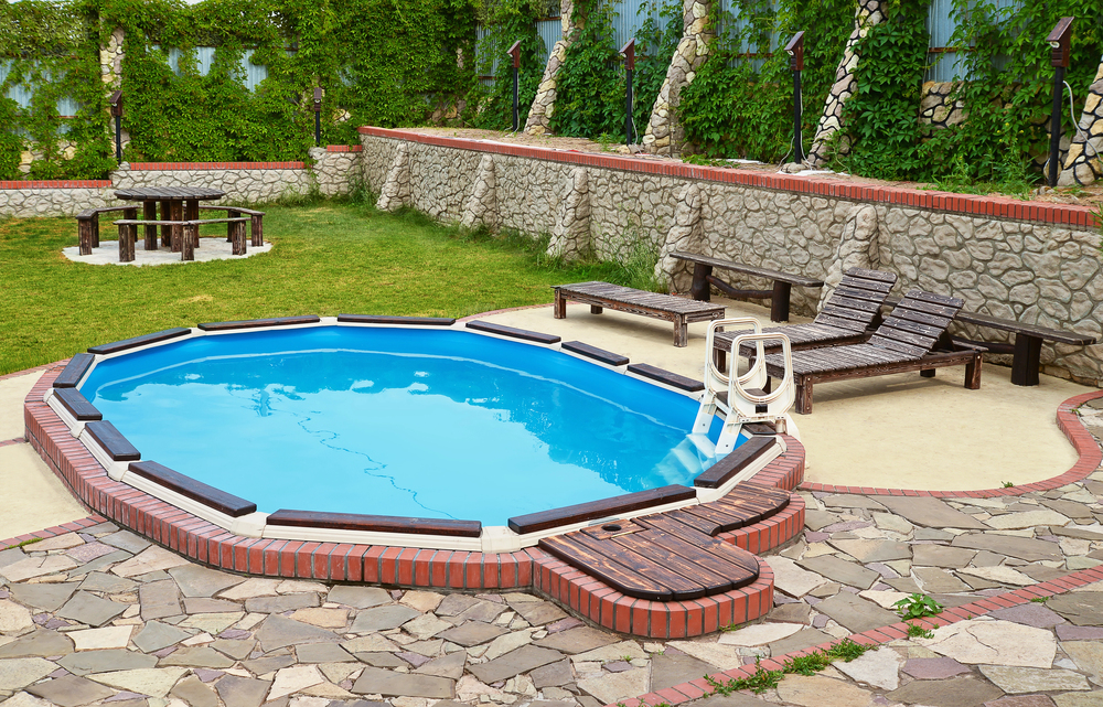 backyard with stone wall for privacy